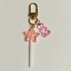 Pink Candy Star & Gummy Bear Bag Charm